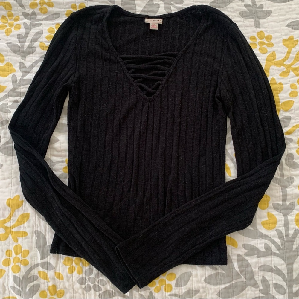 Black Crisscross Long Sleeve Top